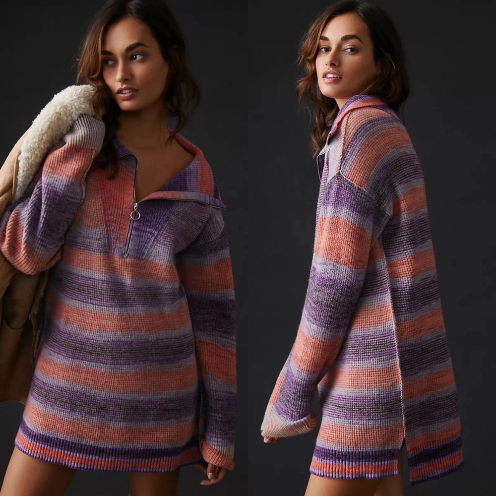 Daily Practice by Anthropologie Franconia Half-Zip Tunic Sweater Purple‎ Pink